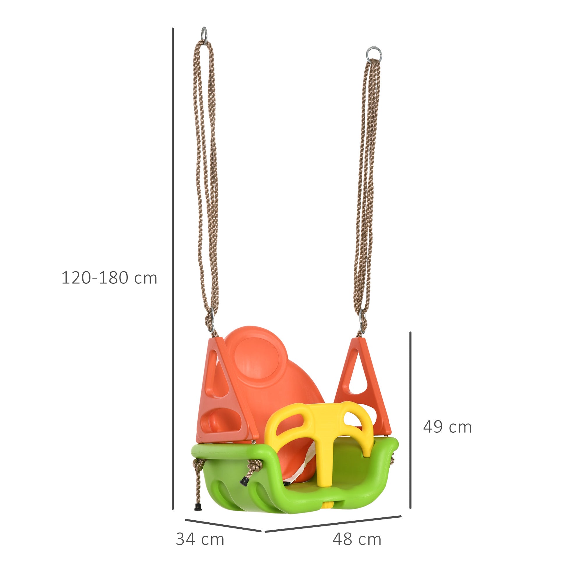 3-in-1 Baby Swing, Children's Swing with Adjustable Rope, 120-180 cm Adjustable Height, Toddler Swing Seat for Children from 9 Months, up to 70 kg, Indoor, Outdoor, Green