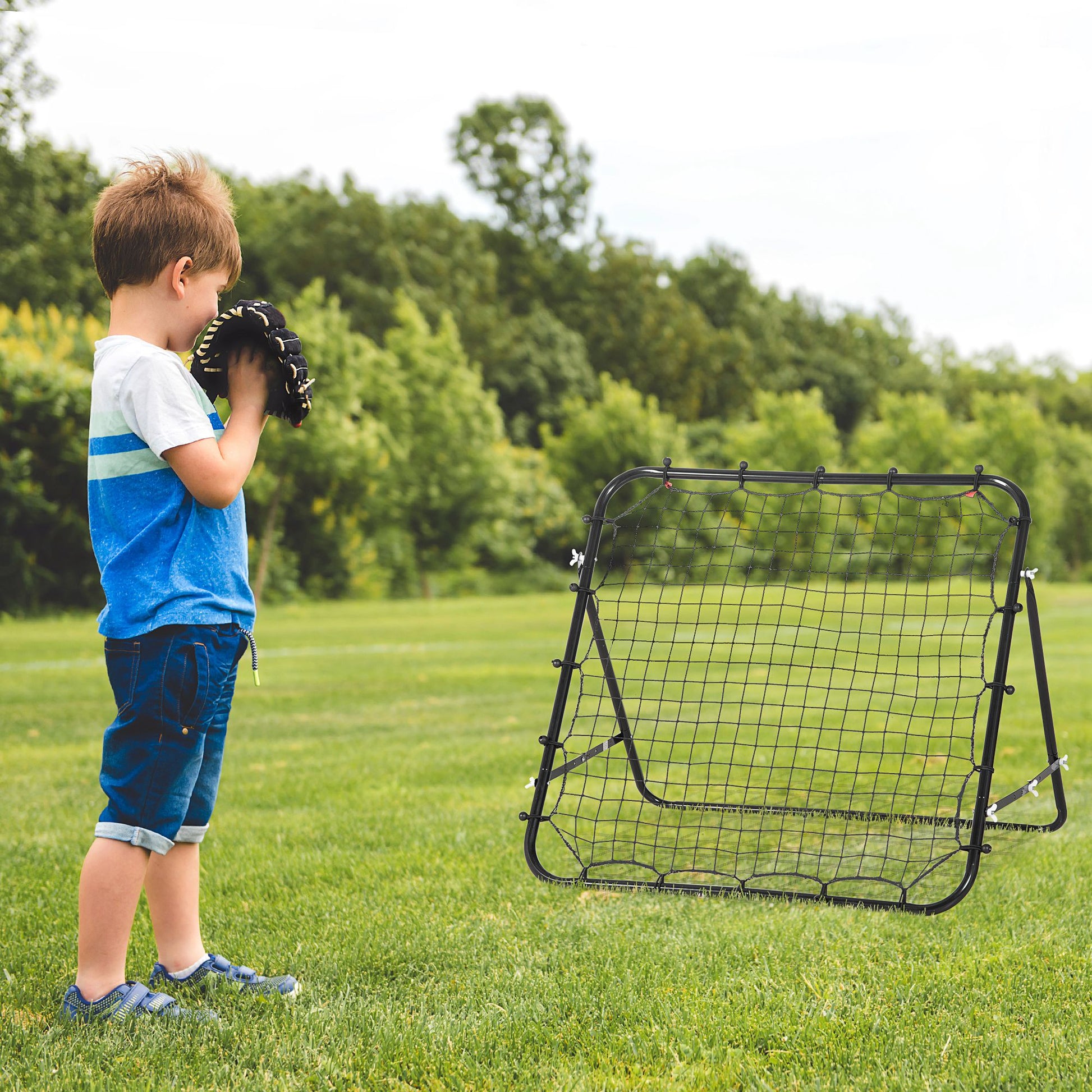 Soccer Rebounder, Kickback Rebound Net, Metal Frame with PE Fabric, Kickback Rebound Wall for Baseball Basketball, Goal for Youth Training 96x80x96cm, Black