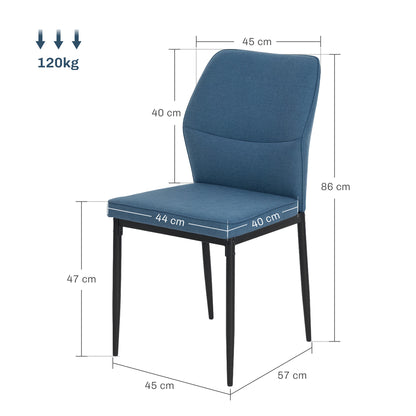 Set of 2 Modern Dining Chairs Kitchen Chairs with Padded Seat and Upholstered Curved Backrest Steel Legs for Living Room Bedroom Blue