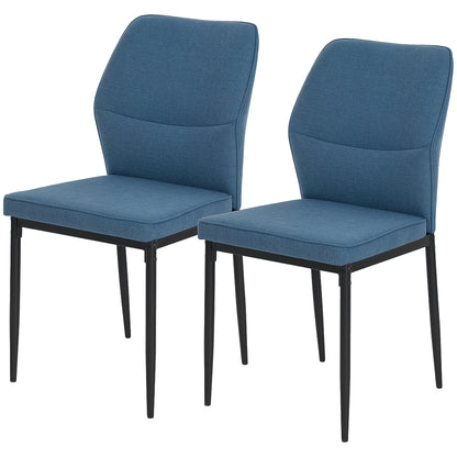 Set of 2 Modern Dining Chairs Kitchen Chairs with Padded Seat and Upholstered Curved Backrest Steel Legs for Living Room Bedroom Blue