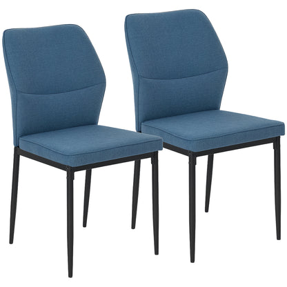 Set of 2 Modern Dining Chairs Kitchen Chairs with Padded Seat and Upholstered Curved Backrest Steel Legs for Living Room Bedroom Blue