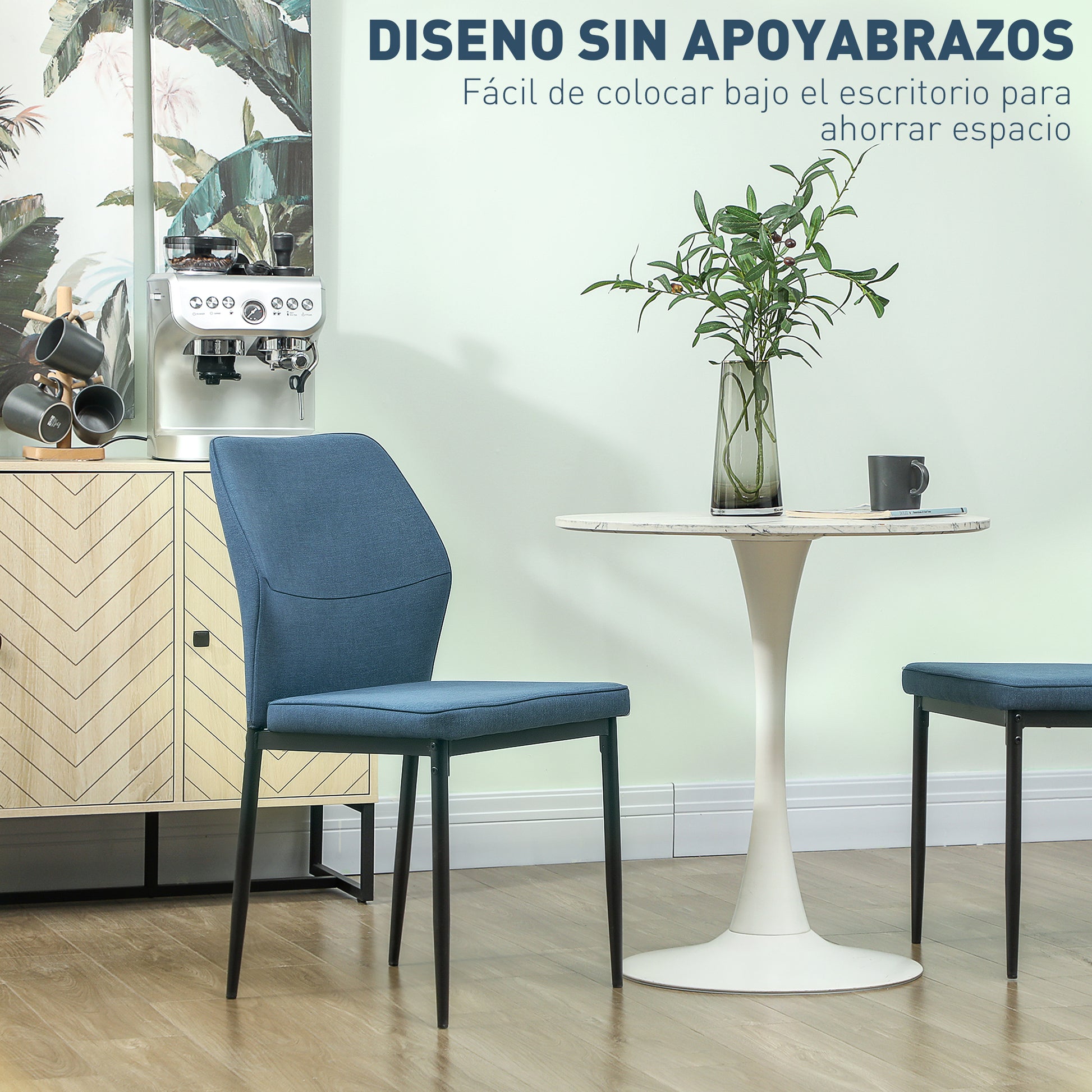 Set of 2 Modern Dining Chairs Kitchen Chairs with Padded Seat and Upholstered Curved Backrest Steel Legs for Living Room Bedroom Blue