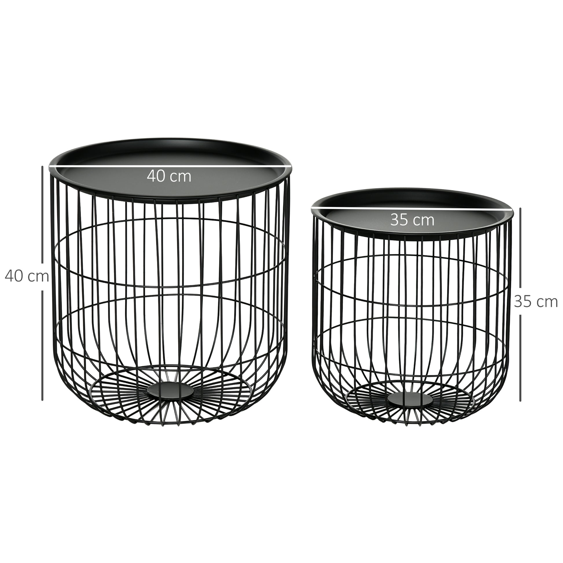 Round Coffee Table 2-Piece Set, Side Table with Storage, Removable Tabletop, Steel Construction, Scandinavian Design, Living Room Coffee Table Side Table for Living Room Bedroom, Black