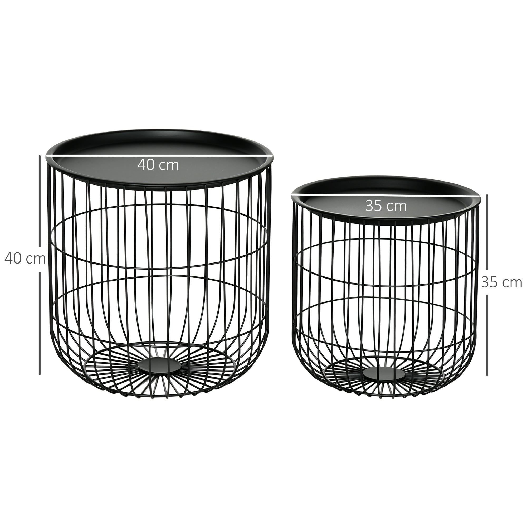 Round Coffee Table 2-Piece Set, Side Table with Storage, Removable Tabletop, Steel Construction, Scandinavian Design, Living Room Coffee Table Side Table for Living Room Bedroom, Black