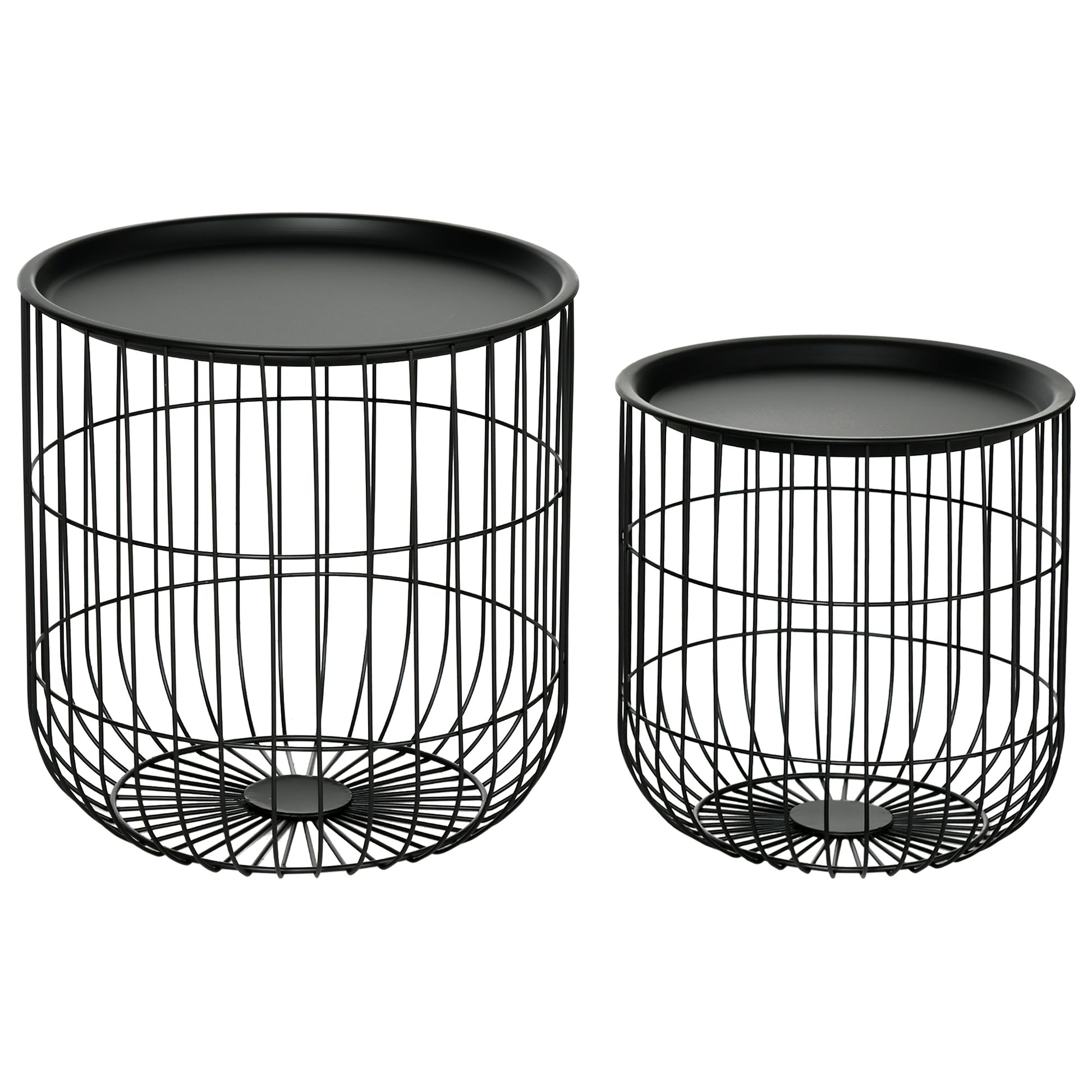 Round Coffee Table 2-Piece Set, Side Table with Storage, Removable Tabletop, Steel Construction, Scandinavian Design, Living Room Coffee Table Side Table for Living Room Bedroom, Black