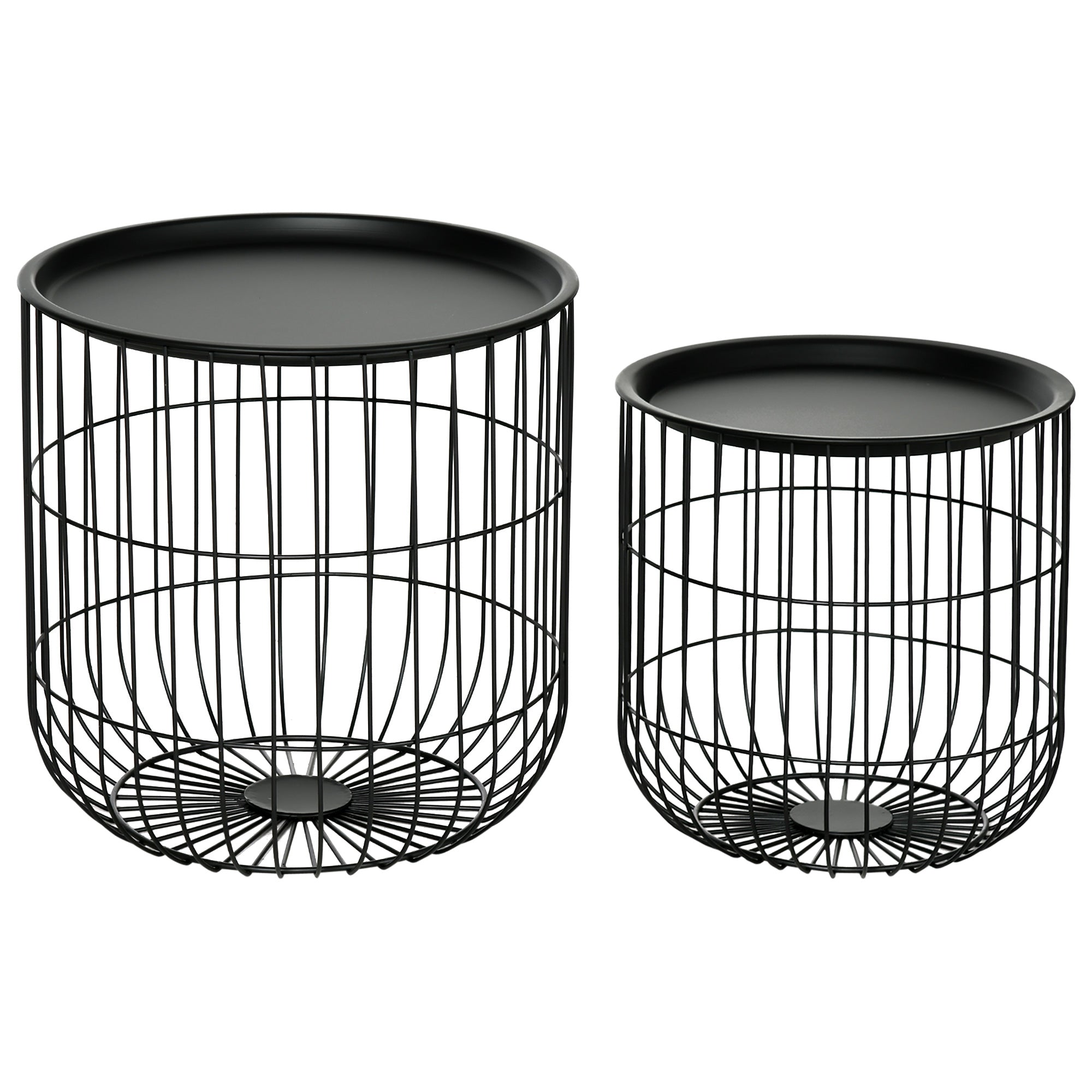 Round Coffee Table 2-Piece Set, Side Table with Storage, Removable Tabletop, Steel Construction, Scandinavian Design, Living Room Coffee Table Side Table for Living Room Bedroom, Black