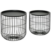 Round Coffee Table 2-Piece Set, Side Table with Storage, Removable Tabletop, Steel Construction, Scandinavian Design, Living Room Coffee Table Side Table for Living Room Bedroom, Black