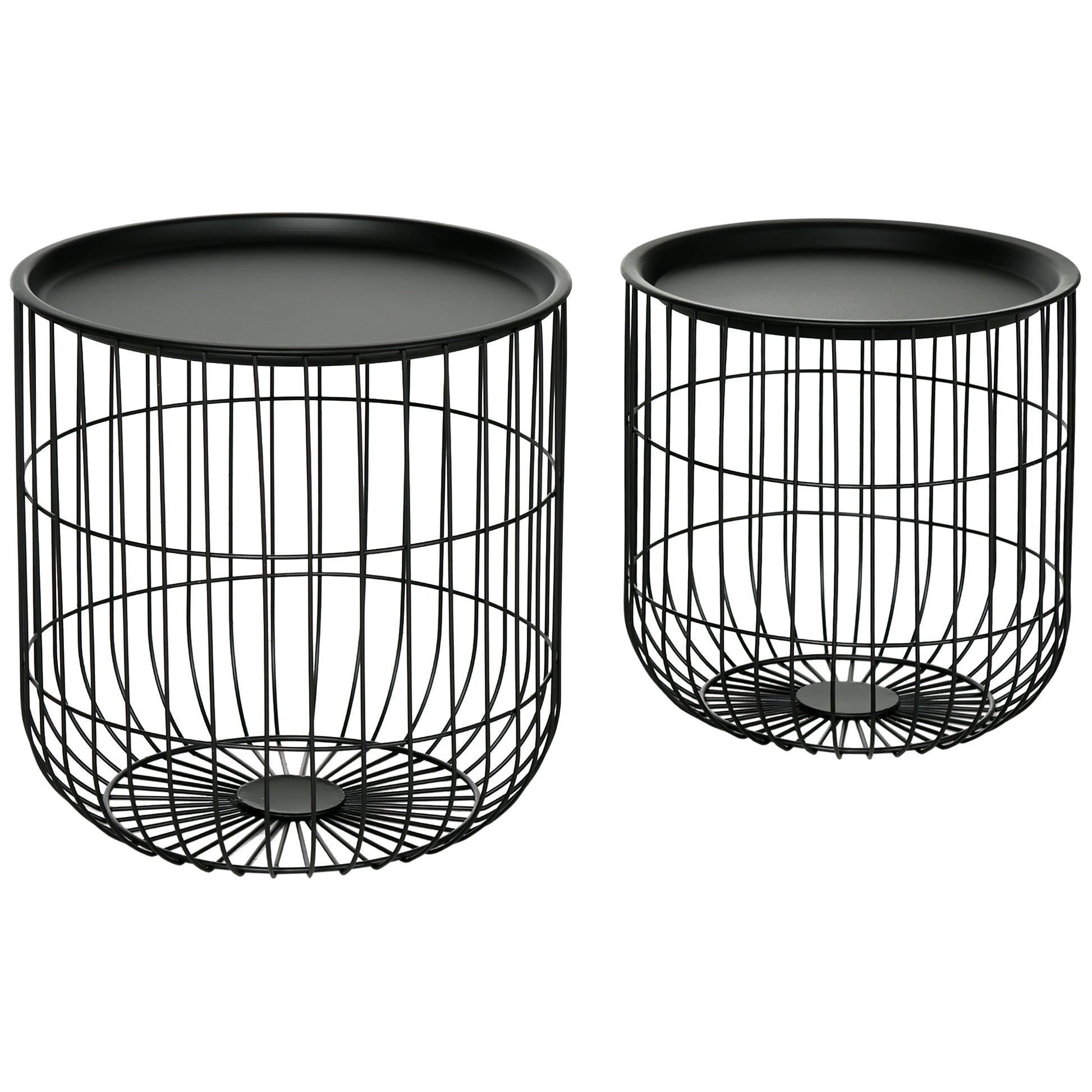 Round Coffee Table 2-Piece Set, Side Table with Storage, Removable Tabletop, Steel Construction, Scandinavian Design, Living Room Coffee Table Side Table for Living Room Bedroom, Black