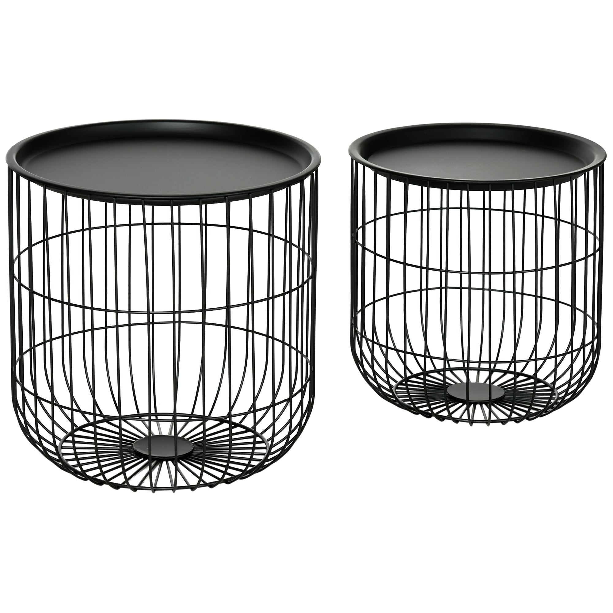 Round Coffee Table 2-Piece Set, Side Table with Storage, Removable Tabletop, Steel Construction, Scandinavian Design, Living Room Coffee Table Side Table for Living Room Bedroom, Black