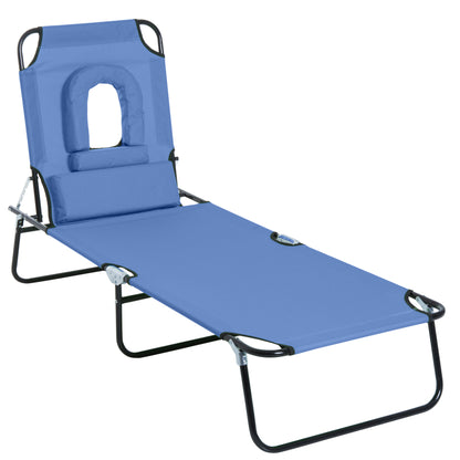 Folding Sun Lounger Reclining 4 Positions Chaise Longue 3 Cushions Included Blue