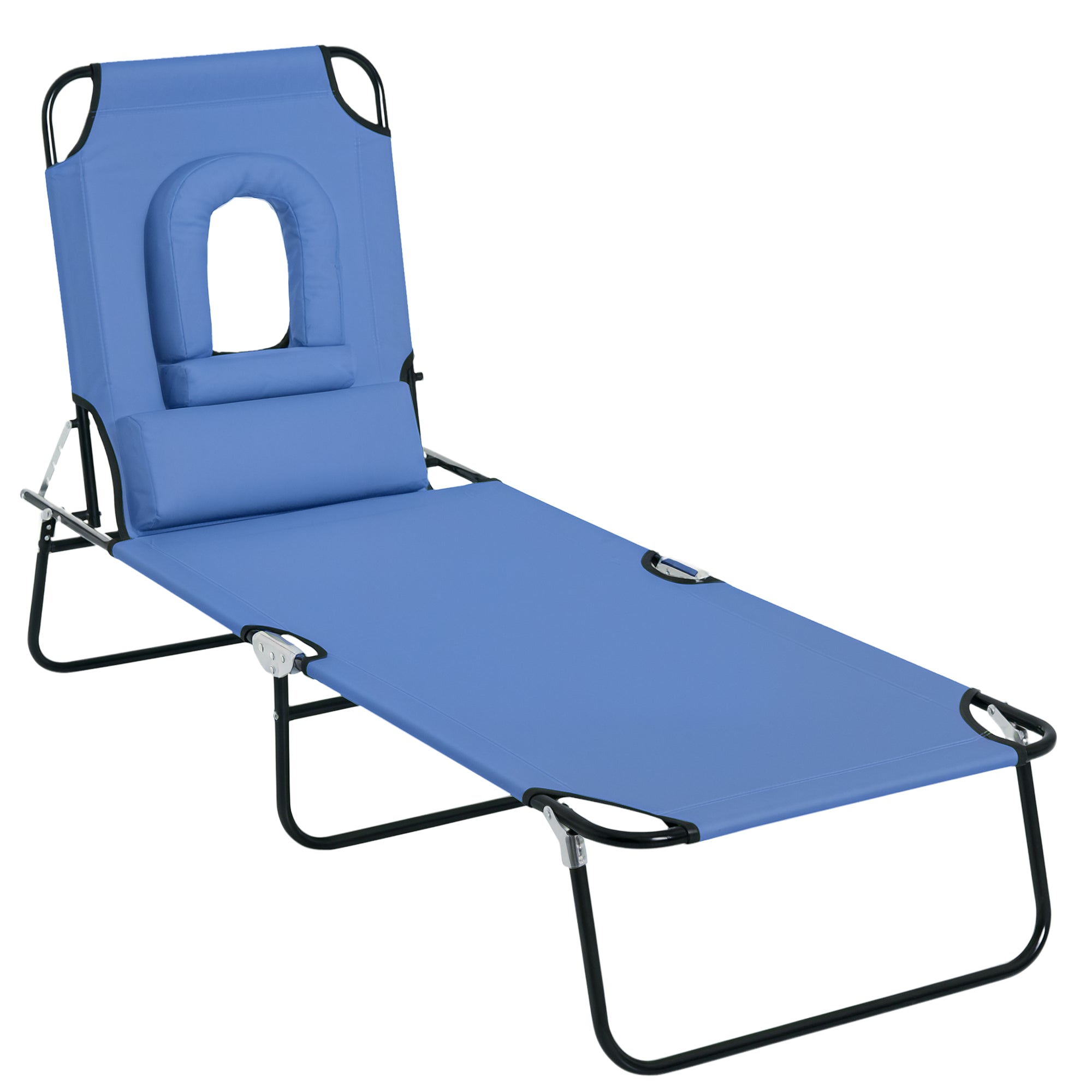 Folding Sun Lounger Reclining 4 Positions Chaise Longue 3 Cushions Included Blue
