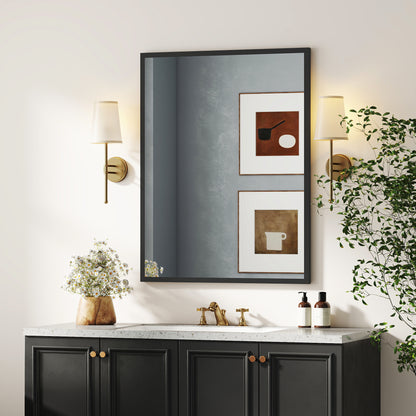 Rectangular Wall Mirror 27.6 x 35.4 in (70 x 90 cm), Black Wood Frame — Ideal for Bathroom, Living Room or Bedroom