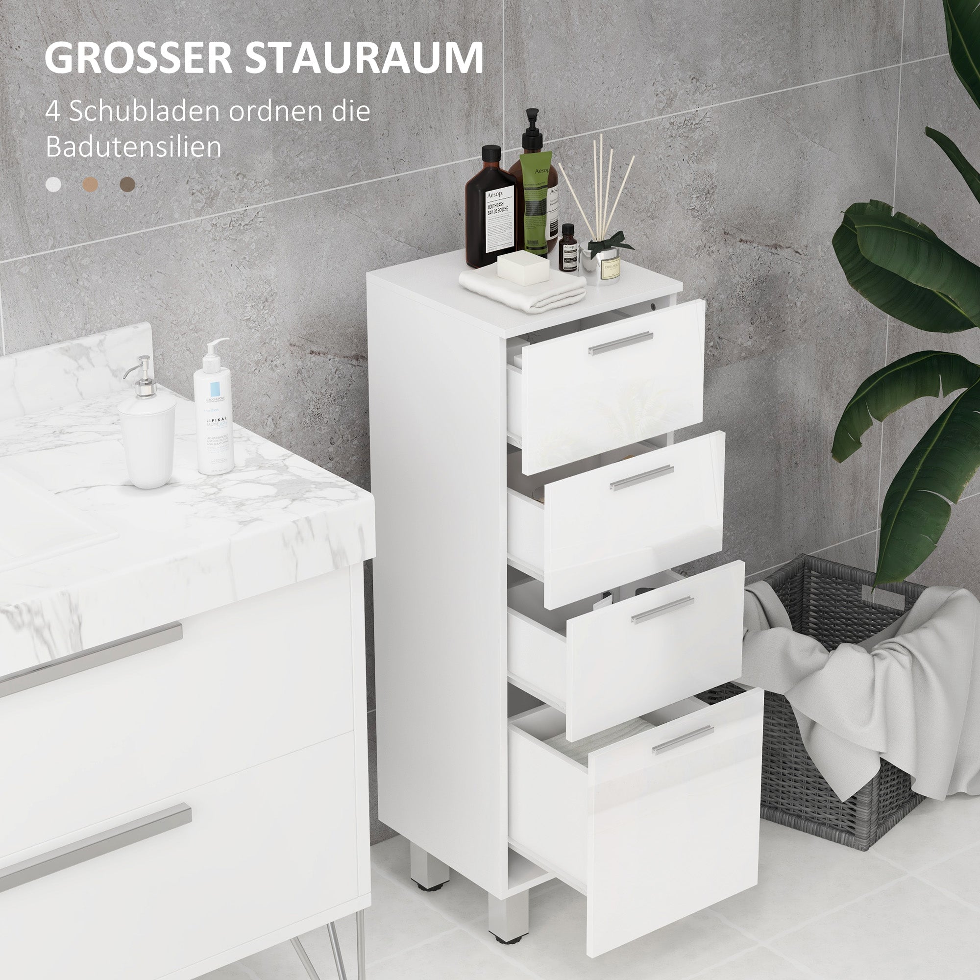 Bathroom Cabinet Niche Cabinet Slim with 3 Drawers, Adjustable Shelf Toilet Cabinet Bathroom Cabinet Side Cabinet for Bathroom, Small Spaces, 30 x 30 x 93 cm White