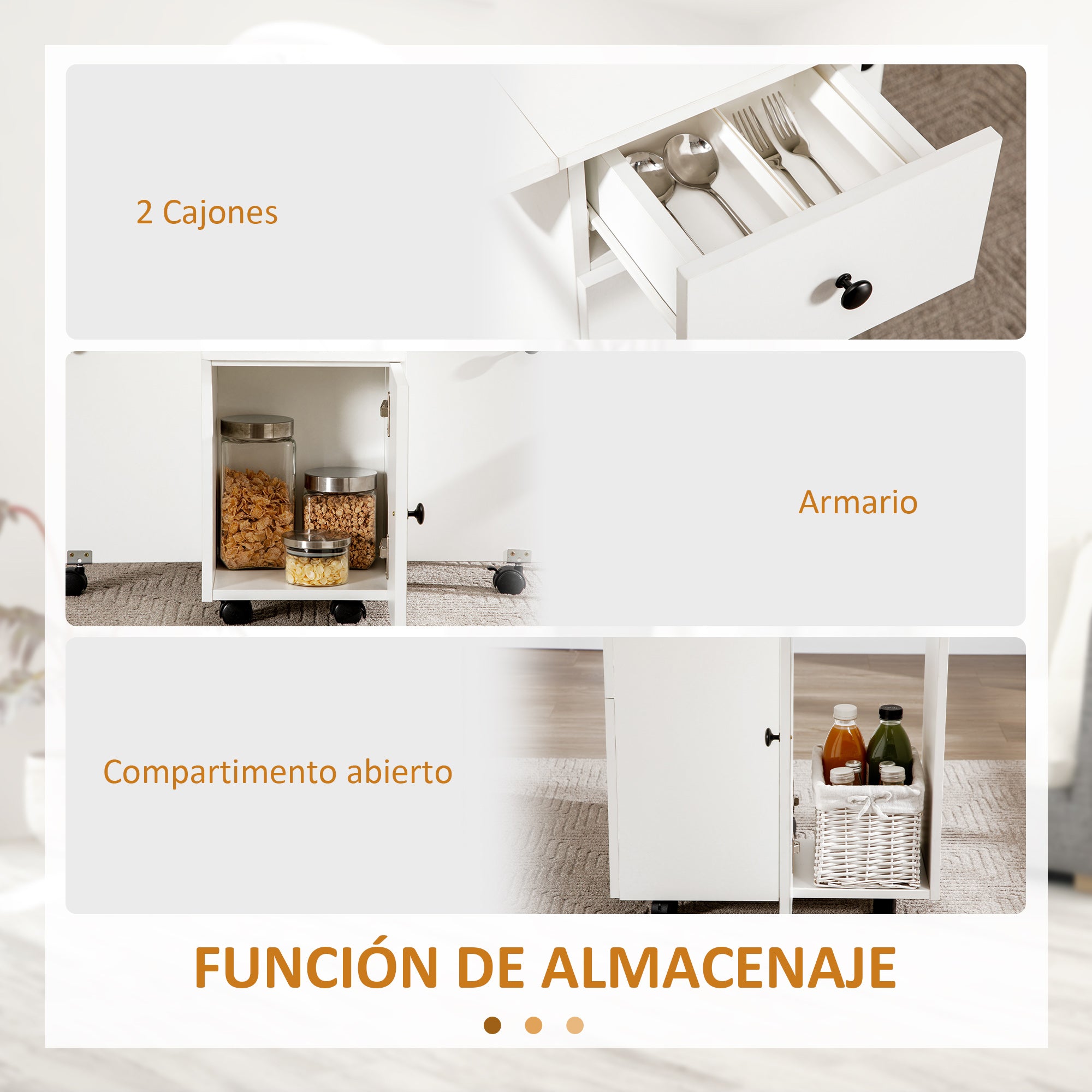 Folding Dining Table Kitchen Table with Wheels, Foldable Wings, Drawers, and Cabinet for 4-6 People 120x60x76.5 cm White