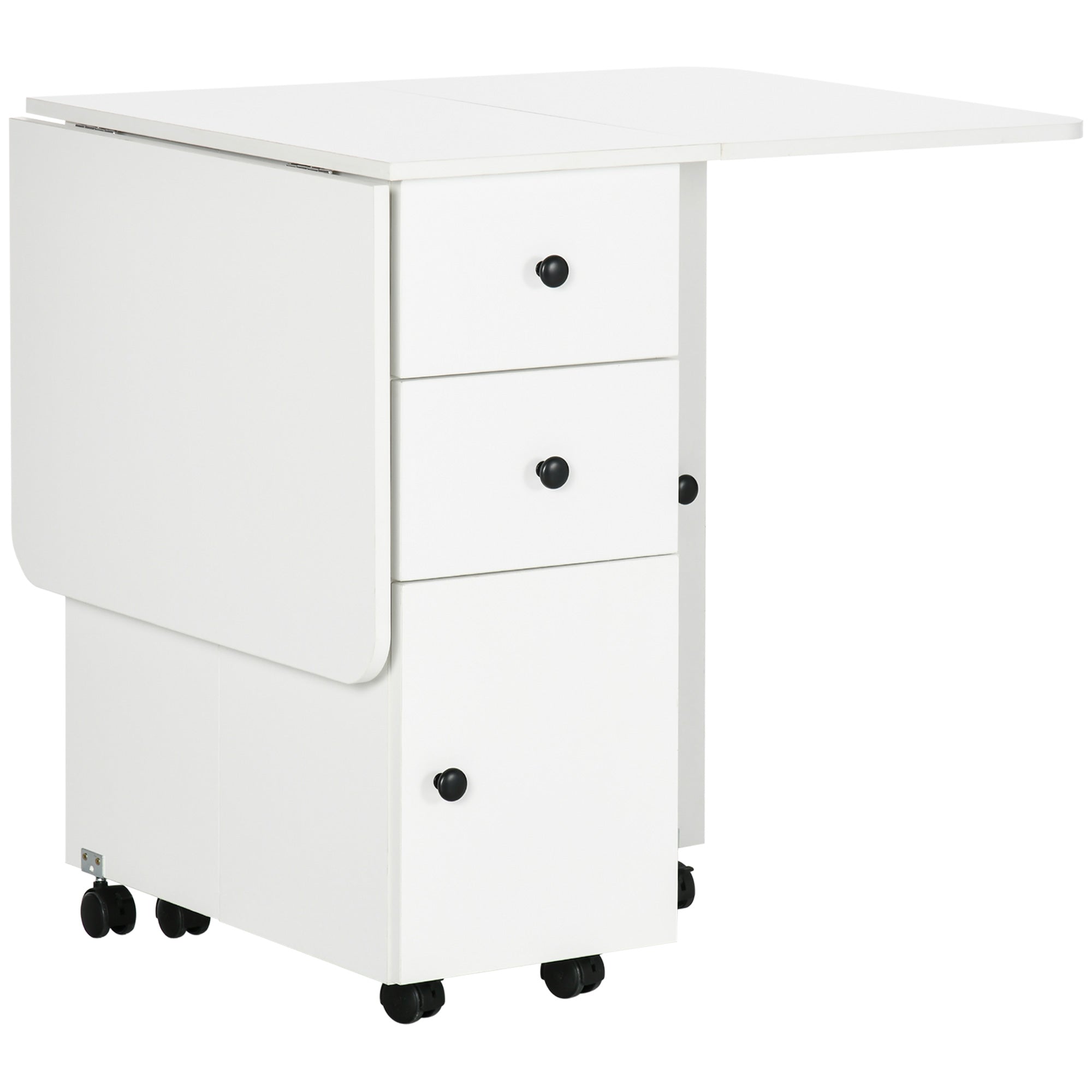 Folding Dining Table Kitchen Table with Wheels, Foldable Wings, Drawers, and Cabinet for 4-6 People 120x60x76.5 cm White