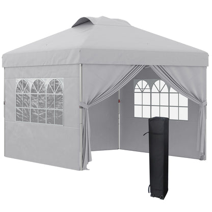 Folding Garden Gazebo Pop-up Reception Tent 3x3 Adjustable Height with Side Walls, Vents, Windows and Wheel Carry Bag 300D Oxford Fabric - Light Gray