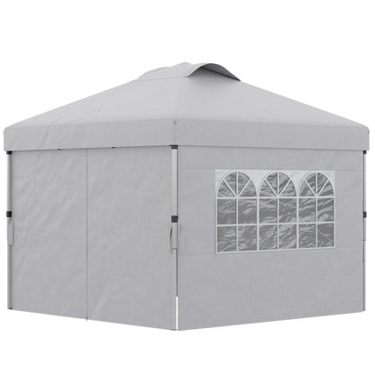 Folding Garden Gazebo Pop-up Reception Tent 3x3 Adjustable Height with Side Walls, Vents, Windows and Wheel Carry Bag 300D Oxford Fabric - Light Gray
