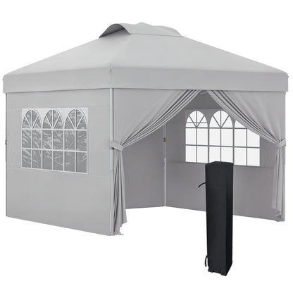 Folding Garden Gazebo Pop-up Reception Tent 3x3 Adjustable Height with Side Walls, Vents, Windows and Wheel Carry Bag 300D Oxford Fabric - Light Gray
