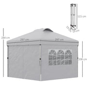 Folding Garden Gazebo Pop-up Reception Tent 3x3 Adjustable Height with Side Walls, Vents, Windows and Wheel Carry Bag 300D Oxford Fabric - Light Gray