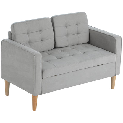 2 Seater Sofa, Couch with Storage Space, Wooden Legs, Padded Sofa with Velvet Look for Living Room, Bedroom, 117x 62 x 78 cm, Light Gray