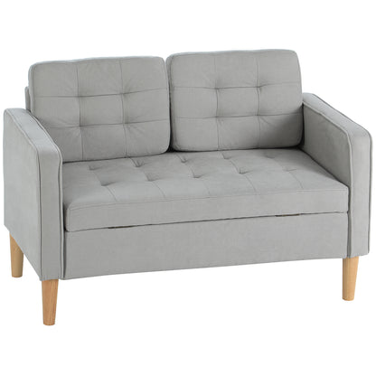 2 Seater Sofa, Couch with Storage Space, Wooden Legs, Padded Sofa with Velvet Look for Living Room, Bedroom, 117x 62 x 78 cm, Light Gray