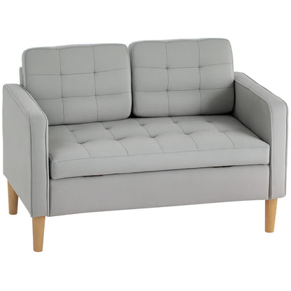 2 Seater Sofa, Couch with Storage Space, Wooden Legs, Padded Sofa with Velvet Look for Living Room, Bedroom, 117x 62 x 78 cm, Light Gray
