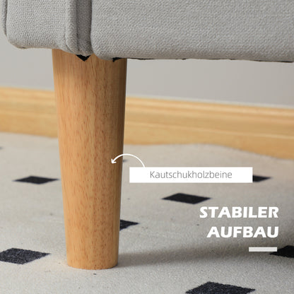 2 Seater Sofa, Couch with Storage Space, Wooden Legs, Padded Sofa with Velvet Look for Living Room, Bedroom, 117x 62 x 78 cm, Light Gray