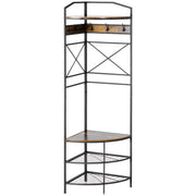 Freestanding Coat Rack with Hooks, Corner Entryway Coat Rack with Bench and Shoe Rack, Industrial Style Shelf, 50x50x183cm, Rustic Brown