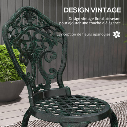 Garden Bistro Set in Aluminum 3-Piece Patio Furniture Set (2 Chairs + 1 Round Table) Green Wrought Iron Look