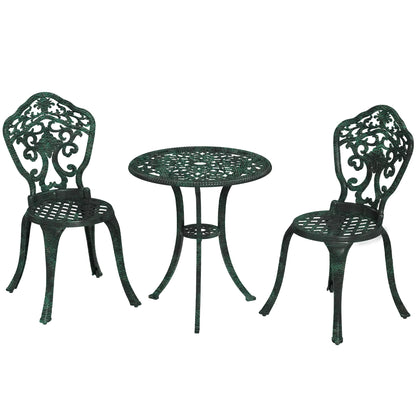 Garden Bistro Set in Aluminum 3-Piece Patio Furniture Set (2 Chairs + 1 Round Table) Green Wrought Iron Look