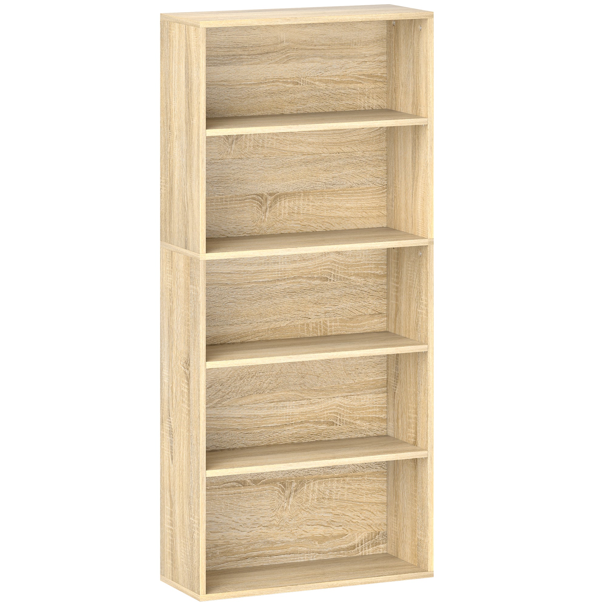 Bookcase, 5-Tier Storage Shelf, Bookshelf with Adjustable Shelves for Living Room, Bedroom, Office, 60 x 24 x 133.5 cm, Natural Wood