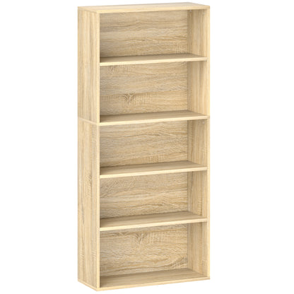 Bookcase, 5-Tier Storage Shelf, Bookshelf with Adjustable Shelves for Living Room, Bedroom, Office, 60 x 24 x 133.5 cm, Natural Wood