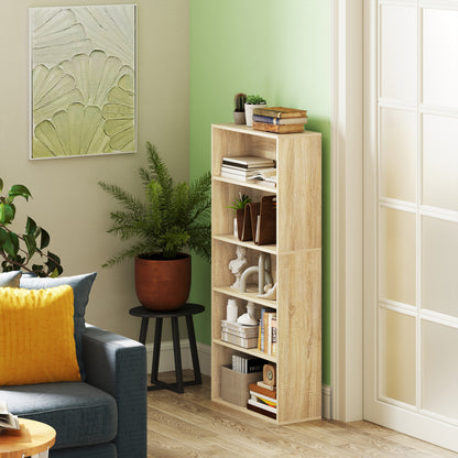 Bookcase, 5-Tier Storage Shelf, Bookshelf with Adjustable Shelves for Living Room, Bedroom, Office, 60 x 24 x 133.5 cm, Natural Wood