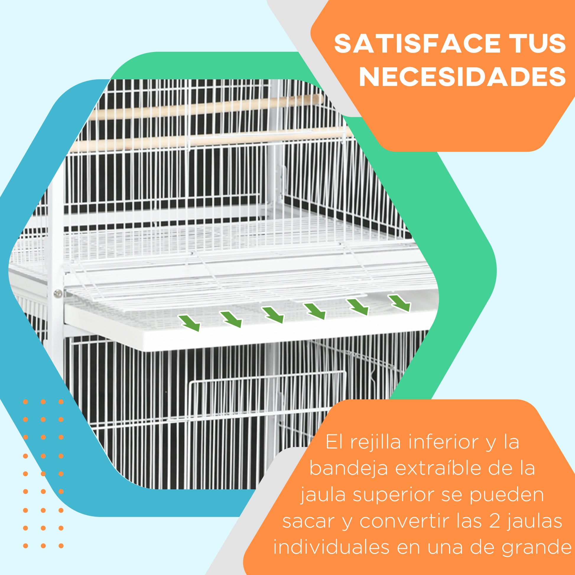 2-in-1 Large Bird Cage with 2 Floors Convertible into Single Cage with 4 Wheels 4 Feeders 4 Perches and Removable Trays for Canaries Parrots 78x75x168 cm White