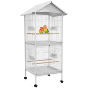 2-in-1 Large Bird Cage with 2 Floors Convertible into Single Cage with 4 Wheels 4 Feeders 4 Perches and Removable Trays for Canaries Parrots 78x75x168 cm White