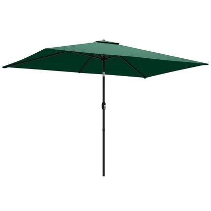 300 x 200 cm Tilt Rectangular Patio Umbrella with Crank & Cover — UV Protection, Wind-Resistant, Green
