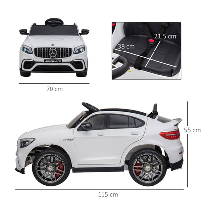 Children's Vehicle 12V Mercedes-Benz AMG GLC63S COUPE Licensed Electric Car with Remote Control Safety Belt 2 x 35W Motors MP337-60 Months White 115 x 70 x 55 cm
