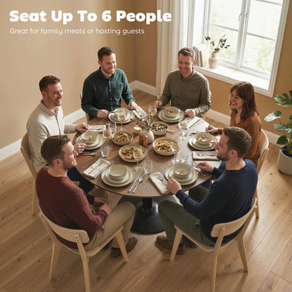 Round Dining Table for 6 — Ø 110 x 78 cm (43.3" Ø x 30.7" H), Large Top with Steel Base, Modern, Brown
