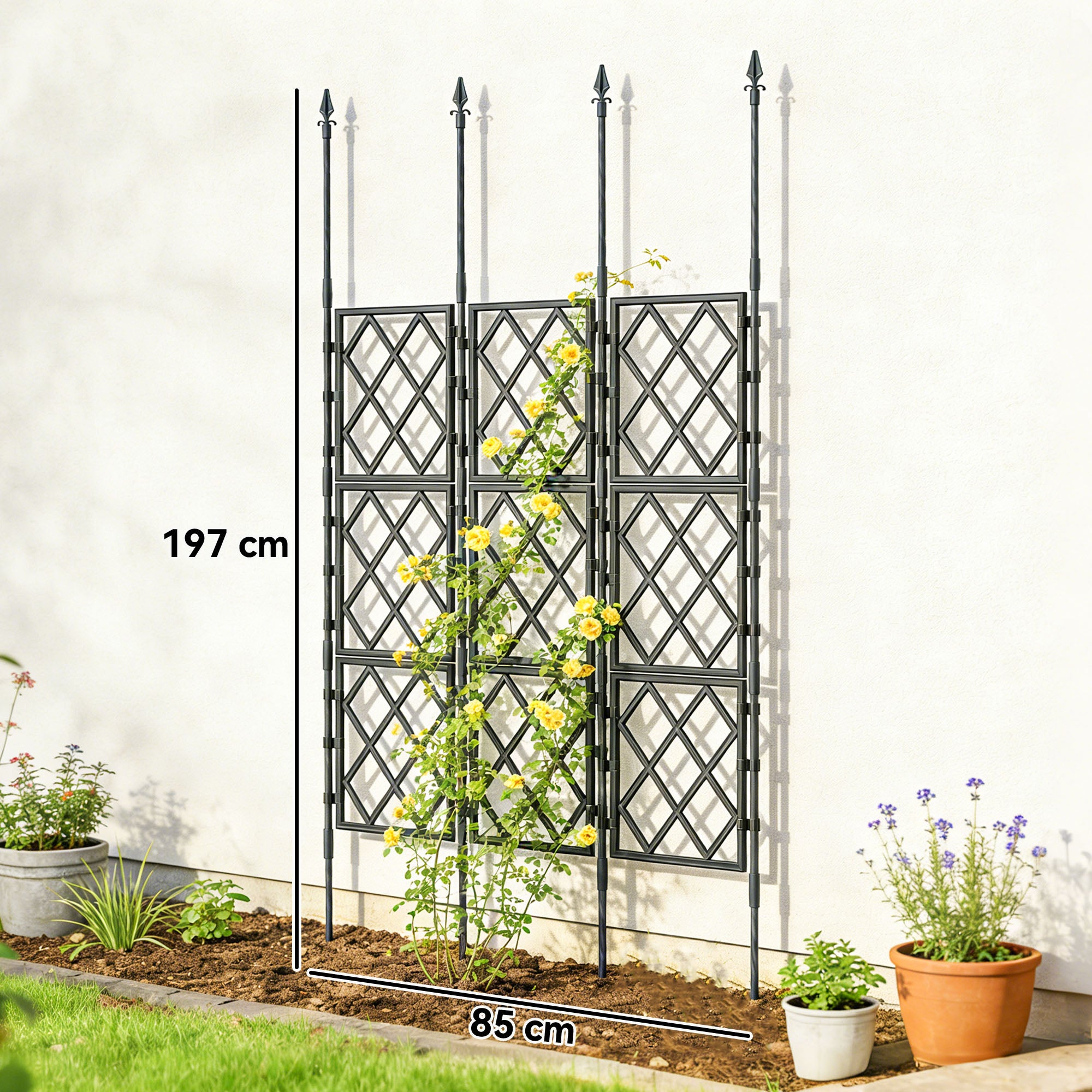 Folding Garden Trellis — DIY Climbing Plant Support, PE-Coated Steel Frame for Fruits, Vegetables & Flowers, 33.5 x 0.8 x 77.6 in, Black