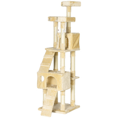 Cat Scratching Tree Large 49x49x173 cm with Multiple Levels with Caves Stairs Hanging Toys Beds Activity Center Sisal Beige