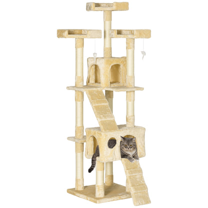 Cat Scratching Tree Large 49x49x173 cm with Multiple Levels with Caves Stairs Hanging Toys Beds Activity Center Sisal Beige