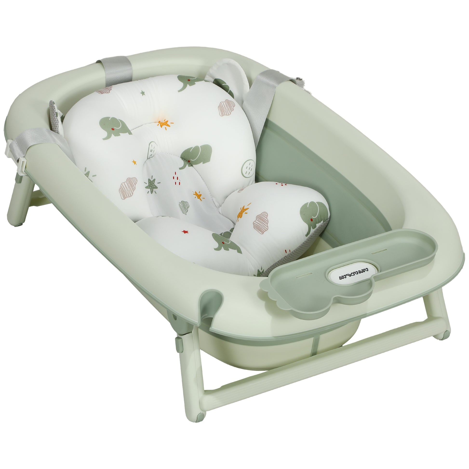 Foldable Baby Bathtub with Bath Cushion, Foldable Baby Tub with Stand, Non-slip Baby Tub, Bath Basin, Shower Tray for Toddlers 0-3 Years, Green