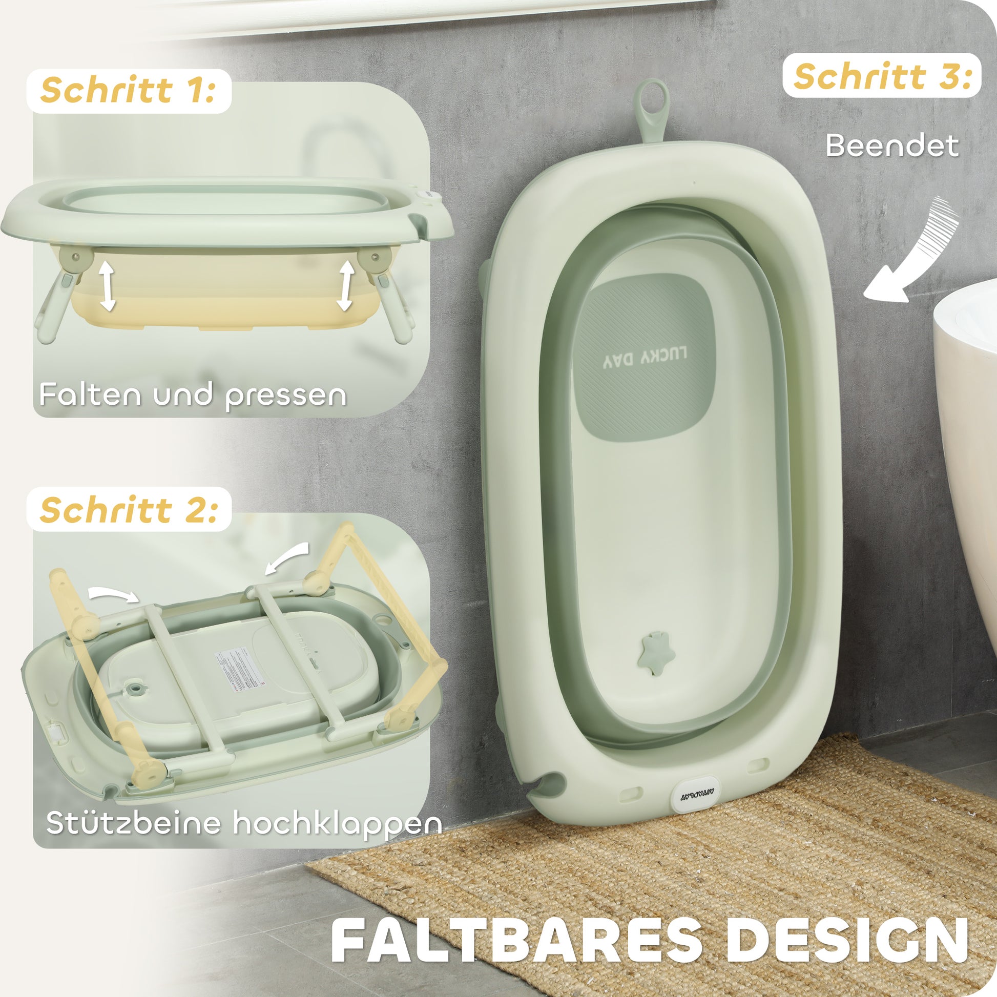 Foldable Baby Bathtub with Bath Cushion, Foldable Baby Tub with Stand, Non-slip Baby Tub, Bath Basin, Shower Tray for Toddlers 0-3 Years, Green