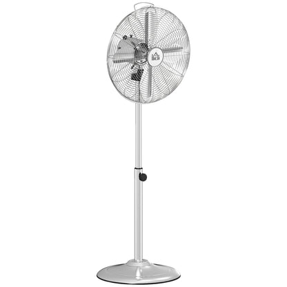 120 cm Stand Fan, Fan, Adjustable Height Fan, 3 Speeds, Adjustable Tilt Angle, Steel, Silver