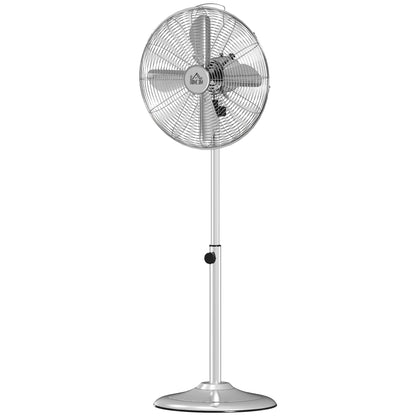 120 cm Stand Fan, Fan, Adjustable Height Fan, 3 Speeds, Adjustable Tilt Angle, Steel, Silver