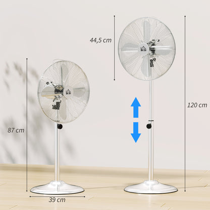 120 cm Stand Fan, Fan, Adjustable Height Fan, 3 Speeds, Adjustable Tilt Angle, Steel, Silver