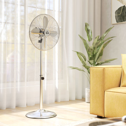 120 cm Stand Fan, Fan, Adjustable Height Fan, 3 Speeds, Adjustable Tilt Angle, Steel, Silver