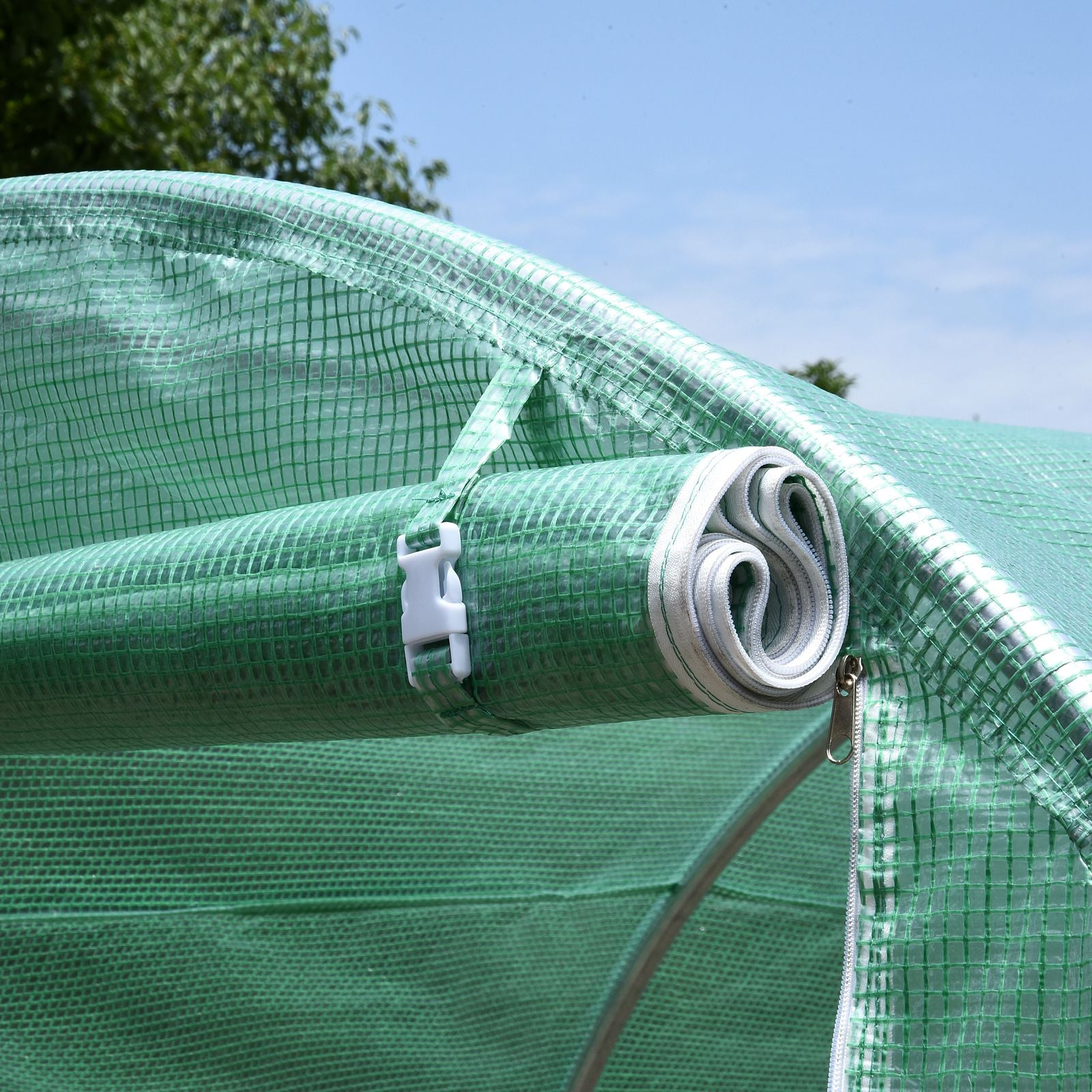 Greenhouse 395x195x190cm Foil Greenhouse Tomato House with Door, 6 Windows, Foil Tunnel made of galvanized steel, PE, stable greenhouse planting tunnel, including ground anchors & ropes