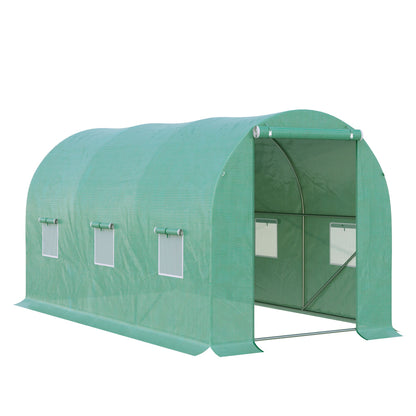 Greenhouse 395x195x190cm Foil Greenhouse Tomato House with Door, 6 Windows, Foil Tunnel made of galvanized steel, PE, stable greenhouse planting tunnel, including ground anchors & ropes