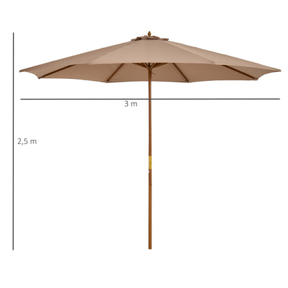 Sun Umbrella Ø 300 cm, Sun Umbrella with UV Protection Balcony Umbrella made of Wood Beach Umbrella Stable Market Umbrella Sun Protection for Beach Terrace Garden, Khaki